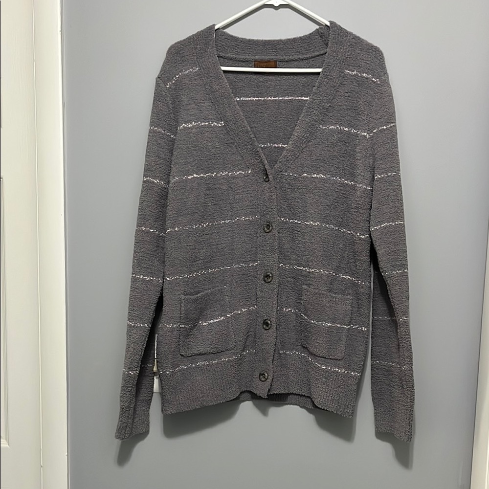 NEW POL Gray Striped Cardigan Sweater